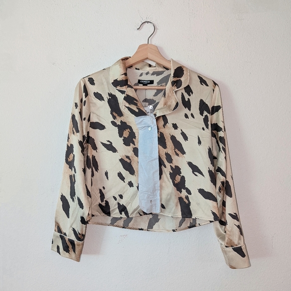 NWT Express Satin Leopard Sleep Shirt - Picture 2 of 8